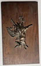 Antique Bronze Hunting Trophy Wall Plaque Art Hare & Bird  picture