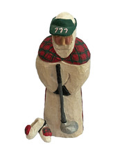 MacDonald Claus 1997 Carved Wood Scottish Golfer Figurine Scotland Signed Artist picture
