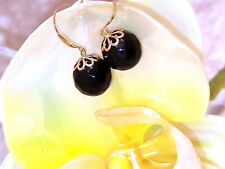 SOLID 18kt GOLD Earrings Real Onyx Gem gift for women Unique ARTISAN Design HMDE picture