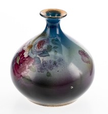 Antique Royal Bonn FAM Small Vase Blue Green Purple Floral 5in 0.75lbs Used picture