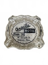 Vintage 1950s Augusta Motel Kansas Glass Advertising Ashtray Rare Phone 281 picture