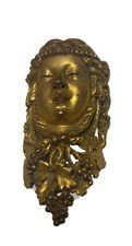 Antique Tiffany Style Gilt Brass Bacchus Face Wall Sconce Billiard Pocket Finial picture