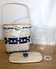 NEW Longaberger Holiday Basket Yuletide Gatherings 2 tone BLUE & WHITE 4-pc picture