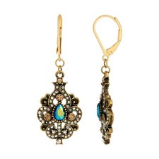 1928 Jewelry Company Peacock Plumage Art Nouveau Blue Iridescent AB Glass Drop picture