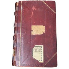 Antique 1906 Leather Ledger Scrapbook WWI Era News Clippings Maps Ephemera picture