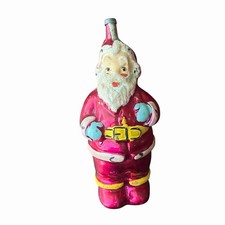 Vintage Pink Santa Glass Christmas Ornament Mica Figural Mid Century Retro 5” picture
