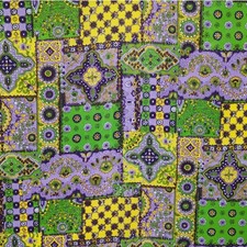SALE 2 Yards Vintage 1970's Silky FAUX PATCHWORK FABRIC Bright Geometric Floral picture