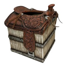 De Leon Collections Horse Saddle Tissue Box Cover 6.9 Inch Polyresin Rustic Deco picture