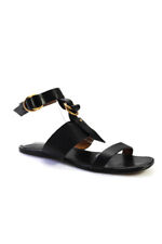 Chloe Womens Flat Leather Ankle Strap Gladiator Sandals Black Size 41 11 picture
