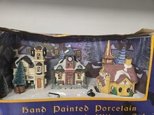 hand-painted porcelain lighted Christmas village set 5 Pcs picture