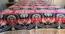 Antique Tri-Color Hand Woven Jacquard Coverlet w/ Doves- Ohio 1854 -Signed B535 picture