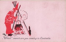 Halloween Night Centralia WA Washington Witch Cauldron Wicca Vtg Postcard I15 picture