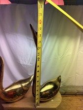 Vintage Large Brass Swans Lot Sculptures MCM Reaching 15in And 10” Cottagecore picture