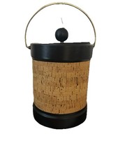 Vintage Mid Century Modern  Kraftware Cork Ice Bucket With Lid Wooden Handle picture