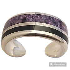 100gr petite Wes Willie Purple Charoite Sterling Silver Inlay and jet Bracelet picture