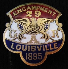 1895 GAR GRAND ARMY OF THE REPUBLIC SCREWBACK ENAMELED PIN - LOUISVILLE KENTUCKY picture