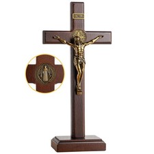 Wooden Crucifix Cross with Detachable Stand 10 Inch Standing Catholic Wooden Jes picture
