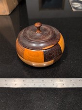 Vintage Handcrafted Segmented Wooden Bowl Container w/ Lid - Stash / Trinket Box picture