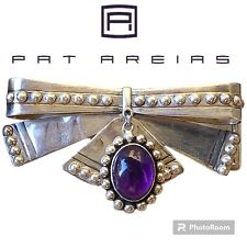 Vintage Rare Pat Areias Sterling Silver Amethyst Bow Belt Buckle  picture