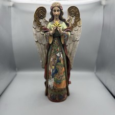 Vintage 2005 Roman, Inc Angel Statue Holding Star Resin / Wood Look 15.5
