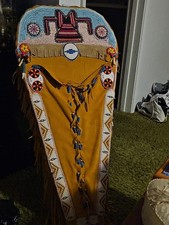 Vintage Washoe Paiute Native American Handmade Buckskin Beaded Cradleboard picture