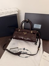 Prada Womens Bonnie Mini Satchel Crossbody Bag Corduroy/Leather Ebony picture