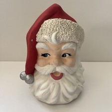 Vtg Holland Mold Santa Head Ceramic Coin Piggy Bank Hand Painted Christmas 80s picture