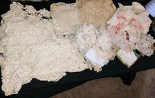 Antique Lot Of Doilies Table Runners Napkins Mix Linen Crochet Lace Embroidered picture