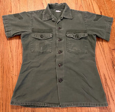 VTG 70s US Army OG-107 Utility Fatigue Shirt Olive Drab Green Modified Sleeves picture