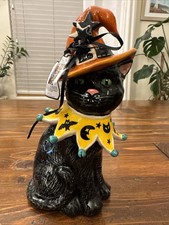 Blue Sky Clayworks Halloween Black Wizard Cat  Wearing Hat NWT Snazzy Witch Hat picture