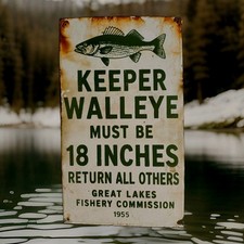 Vintage Great Lakes Porcelain Sign Fishing Michigan Superior Huron Erie Ontario  picture