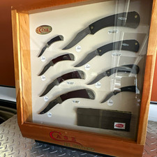 Case XX Cutlery Wood Display Case Glass Front w/ Assorted Knives & Key picture