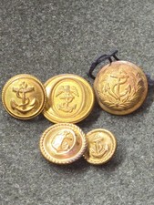 Antique US Navy and French Navy Uniform Buttons Set of 5 SEE DESC picture