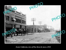 OLD LARGE HISTORIC PHOTO OF EXETER CALIFORNIA VIEW OF PINE ST & STORES c1910 picture