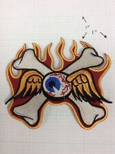 Von Dutch Flying Eyeball Crossed Bones Vintage Large Drag Racing Iron On Patch picture