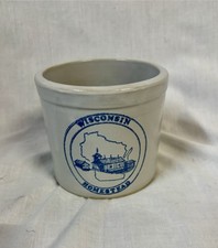 Vintage Wisconsin Homestead Stoneware Crock 5 Blue Sponge / Stencil Pottery Jar picture