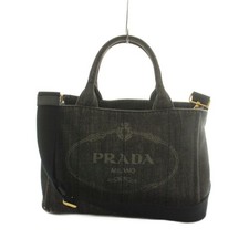 Prada Denim Tote Bag Shoulder Bag Black Women’s 2WAY Fabric Used (Ages 14+) picture