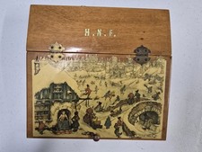 Vintage Anton Pieck Wooden Trinket Storage Box WINTER FUN ON THE ICE picture