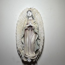 Vintage Our Lady of Guadalupe Wall Plaque, Chalkware Angel at Feet, 5” Hanging,  picture