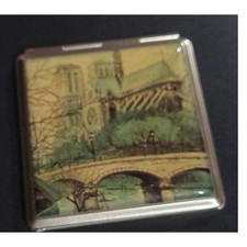 Vintage Compact Purse Mirrorr Silver Notre Dame Paris Souvenir Art picture