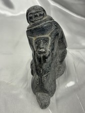 Vintage Jimmy Arnamissak Inuit Carving Sculpture Man with Seal Soapstone 3lbs picture