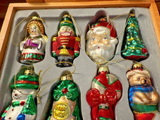 Rare 2003 Villeroy & Boch Blown Glass SET 8 Christmas Ornaments Wood Crate picture