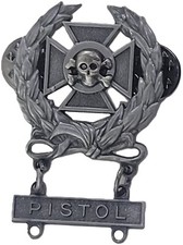 US ARMY Expert Skull Bones Sharpshooter MARKSMAN Oxidized Badge Pistol Bar picture