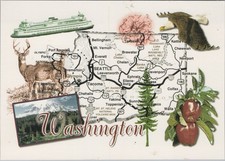 Washington WA Washington State map and state symbols Postcard picture