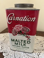 Beautiful Vintage Carnation Malted Milk 5 LB Storage Container Tin picture