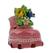Vtg Italian Ceramic Boot Vase Capodimonte Flowers Nancy Pew pink baby planter picture