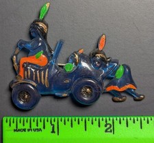 Vintage 1930s/40s Native American Indian Woman Car Plastic Pinback Pin picture