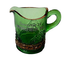 SPRINGFIELD MO MISSOURI Antique GREEN Depression Glass Souvenir TRINKET CREAMER picture