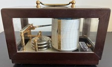 Vtg Maxant Marine Barograph Nautical Weather Recorder Barometer Wood Case w/Key picture