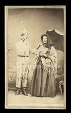 weird 1860s cdv photo dunce or clown & woman painted backdrop Circus Performer picture